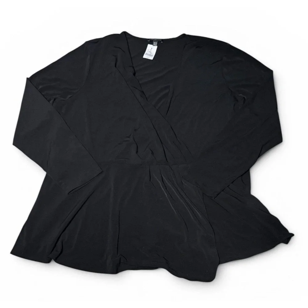 Lane Bryant Women's Peplum Wrap Top Black Long Sleeve Size 22/24 NWT